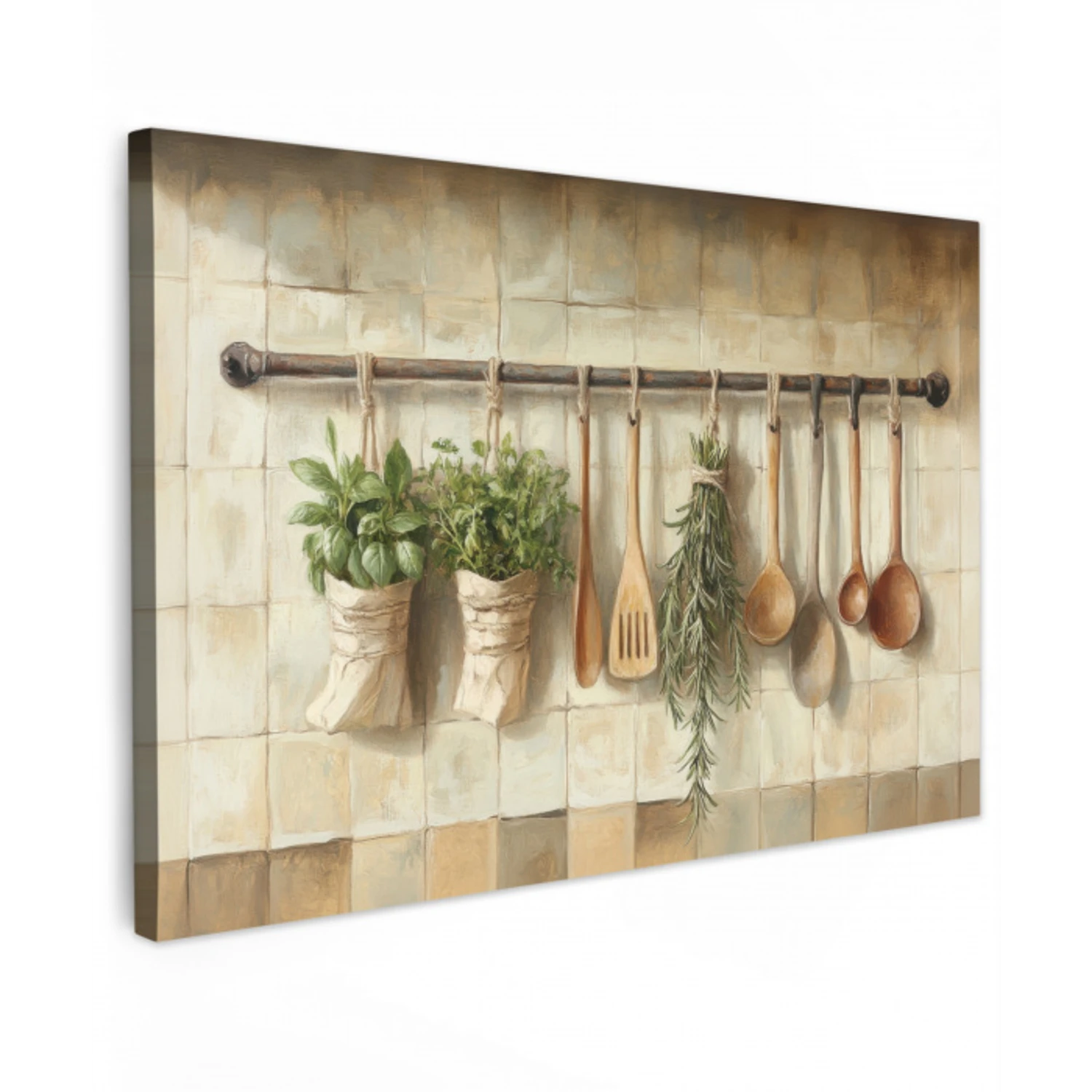 Hout - Keukengerei - Stilleven - Tegels Tuinposter op houten frame 2 cm dik klein -3d