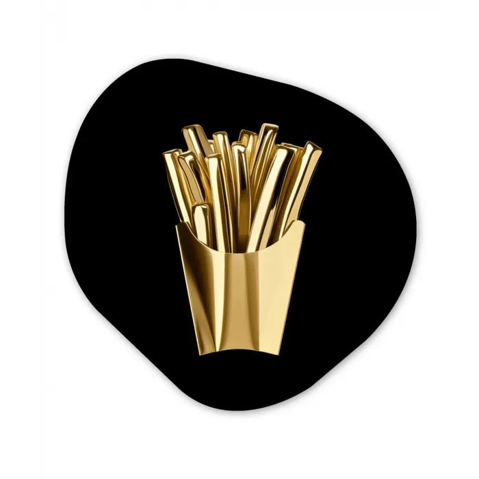 Friet - Goud - Chrome - Eten Wandcirkel Organisch Aluminium middel -3d