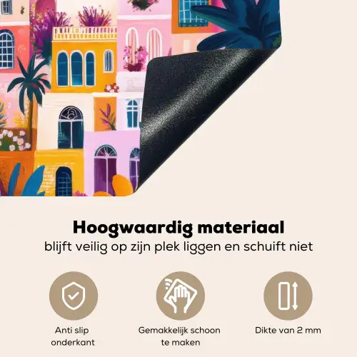 Kleurrijk - Roze - Oranje - Geel - Bloemen Inductie beschemer met haakjes klein -ky-onderkant-nl