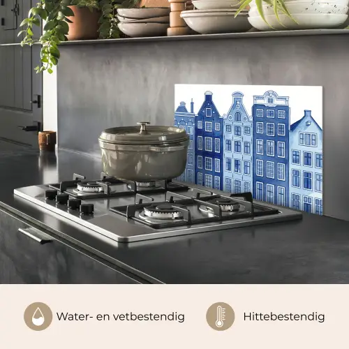 Aquarel - Grachtenpanden - Delfts - Blauw keuken achterwand spatscherm klein -usp_NL