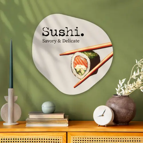 Sushi - Zalm - Rijst - Japans Wandcirkel Organisch Plexiglas middel -sfeer2