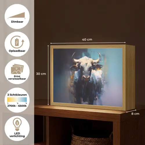 Stier - Zwart - Abstract - Horens Light Box met batterij (Wandlamp) middel -USP_websiteoverzichtNL