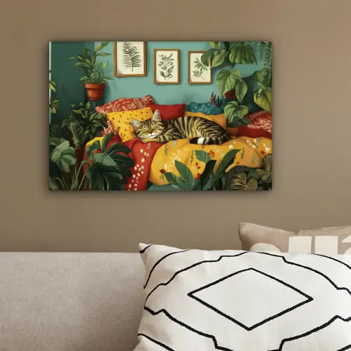 Kat - Planten - Groen canvas 2cm klein -sfeer3