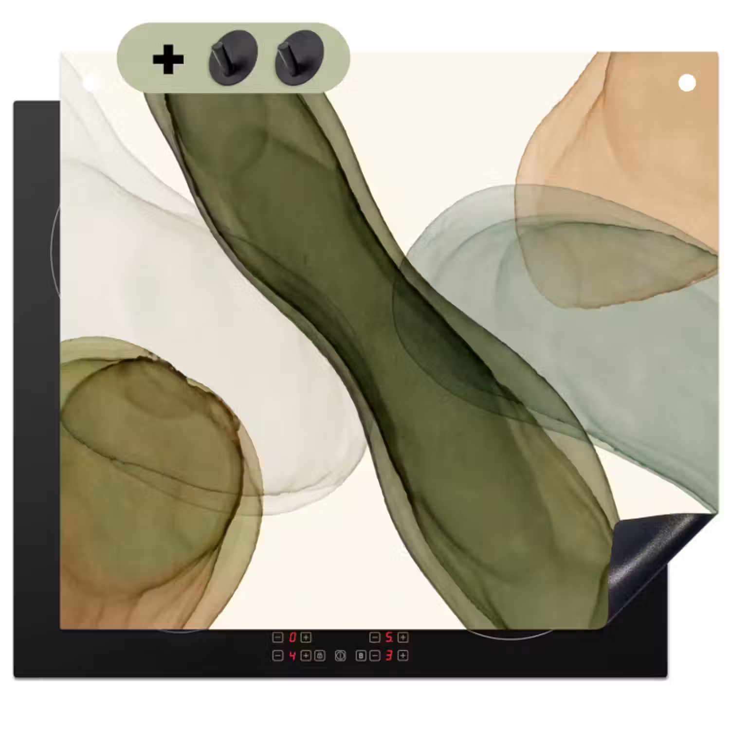 Inductie beschermer en spatscherm (2in1) - Abstract - Vormen - Modern - Kunst - Groen - Bruin