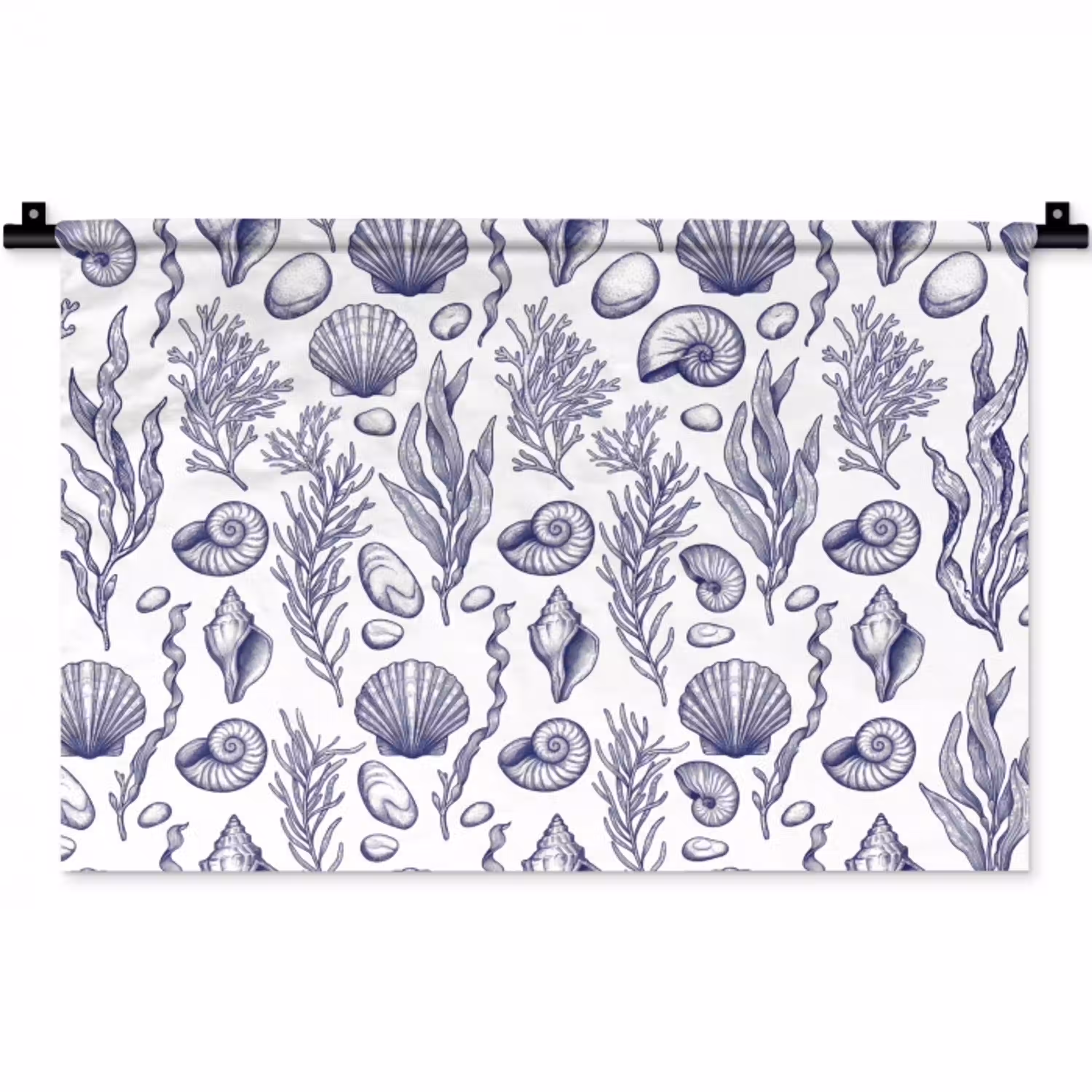 Schelpen - Zeewier - Oceaan - Illustratie - Blauw Wandkleed katoen klein -zz3d