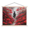 Rode bloemen - mistig - Man textielposter latten blank klein -3d