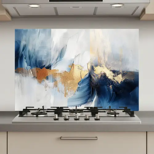 Goud - Blauw - Watercolor - Kunst - Modern keuken achterwand spatscherm klein -3d_website
