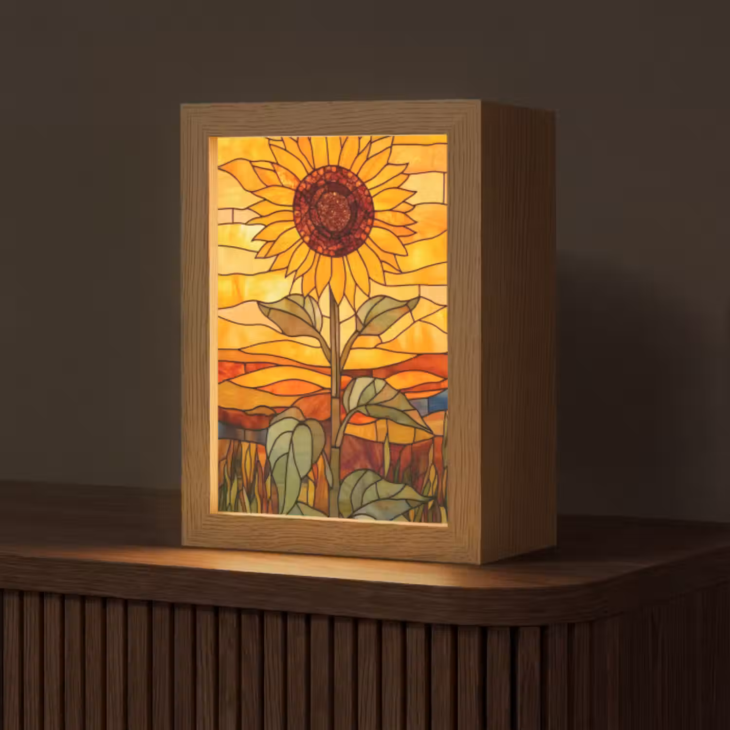 Tischlampe - Sonnenblume - Mosaik - Sonnenuntergang - Gelb