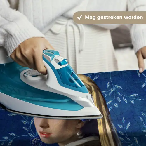 Meisje met de parel - Delfts blauw - Vermeer - Bloemen - Schilderij - Oude meesters Wandkleed katoen klein -sfeer9