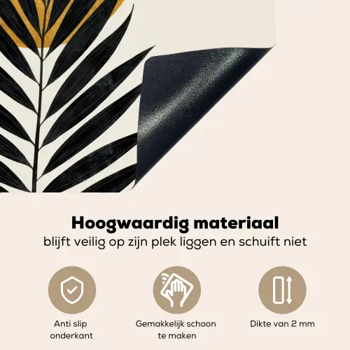 Zwart palmblad - Gouden cirkel - Beige achtergrond Inductie beschemer met haakjes middel -ky-onderkant-nl