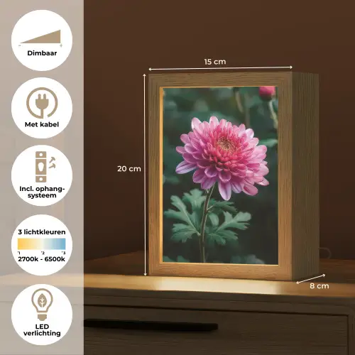 Blad - Chrysant - Roze - Schaduw Light Box met kabel (Tafellamp) klein -USP_NL