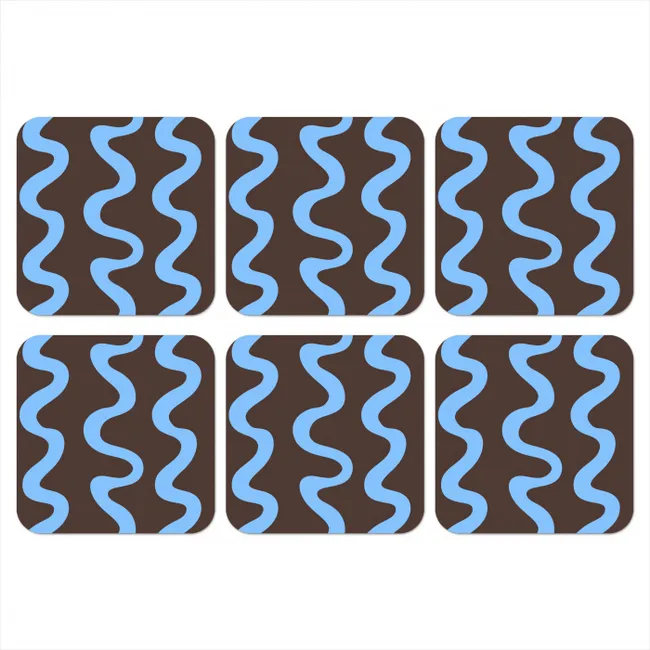 Onderzetter - Kronkelende lijnen - Blauw - Bruin - Minimalistisch