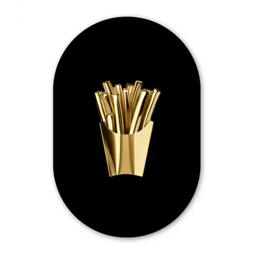 Friet - Goud - Chrome - Eten Wandcirkel Ovaal Forex klein -3d