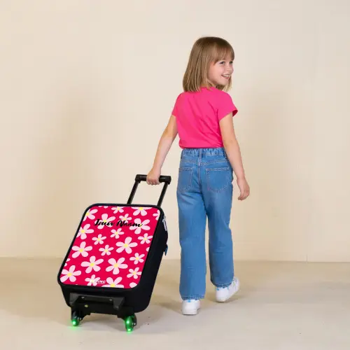 Madeliefjesmania hotpink Kinderkoffer - Zwart klein -sfeer1