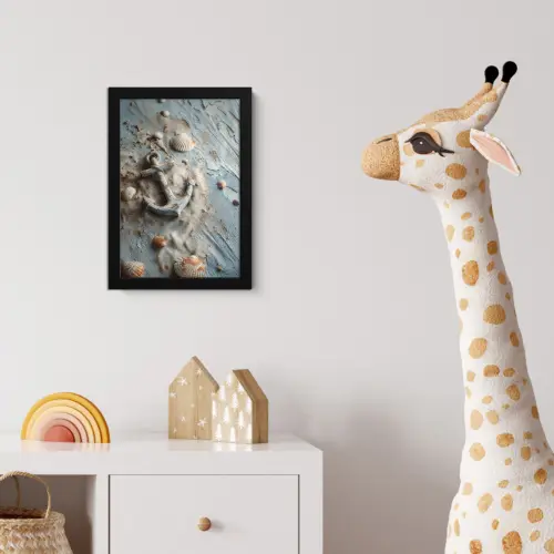 Anker - Hout - Schelpen - Zand fotolijst zwart zonder passe partout klein -usfeer4_kinderkamer