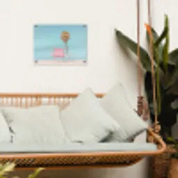 Palmboom - Strandhuis - Roze tuinposter los doek klein -sfeer7