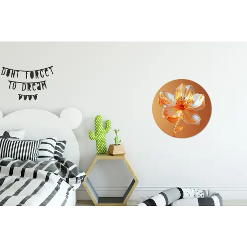 Glazen - Bloem - Oranje Wandcirkel aluminium klein -kinderkamer