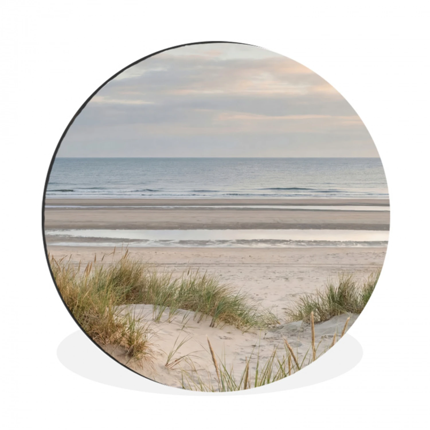 Zandstrand - Bewolkt - Duinen Wandcirkel aluminium klein -3d