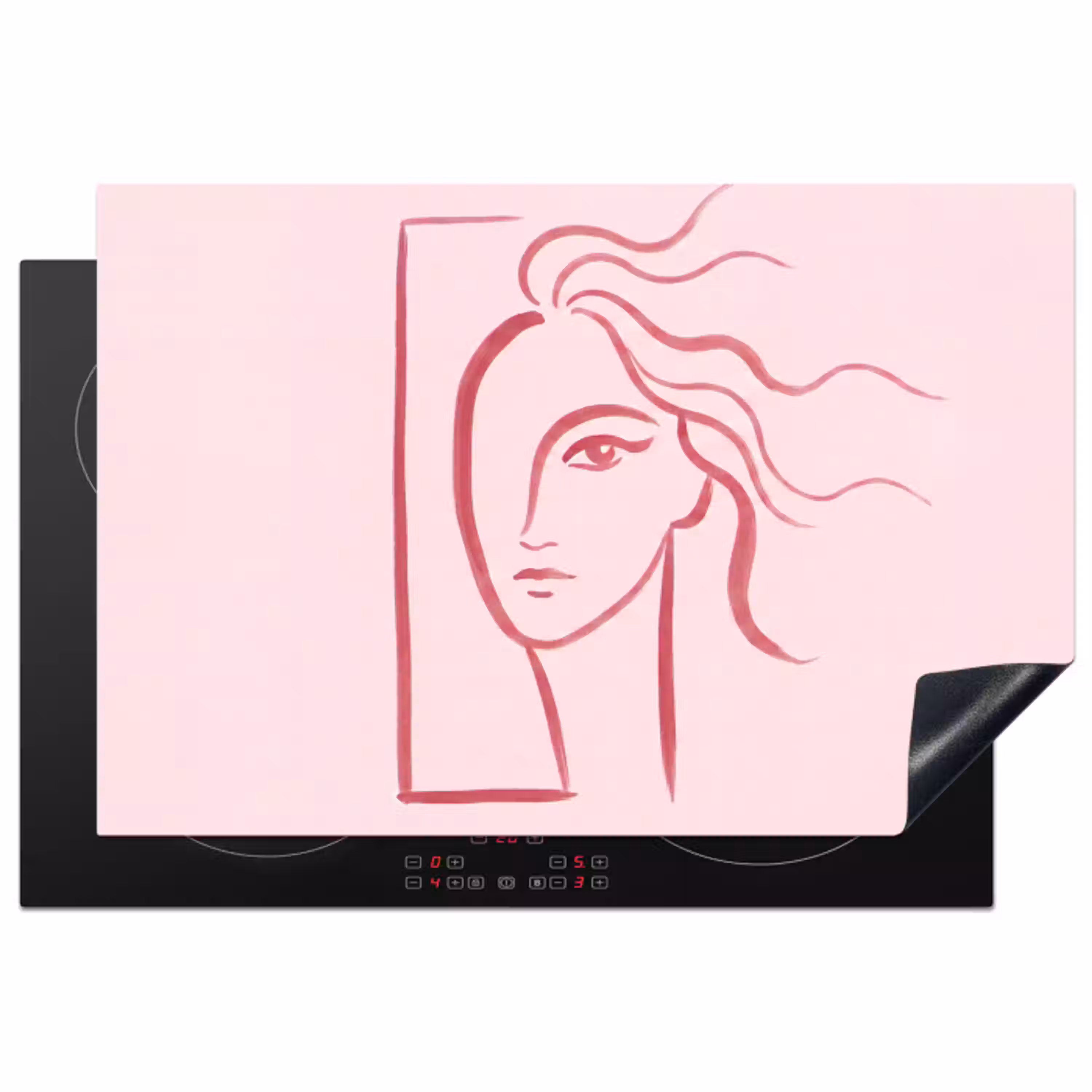Vrouw - Portret - Abstract - Lijnkunst - Rood Inductie beschermer vinyl 3mm klein -3d