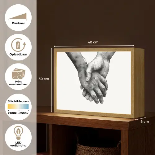 Handen - Zwart wit - Modern - Kunst Light Box met batterij (Wandlamp) middel -USP_websiteoverzichtNL