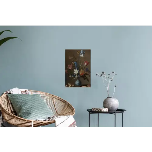 Bloemen in een Wan-Li vaas en schelpen - Schilderij van Balthasar van der Ast Muursticker klein -plant
