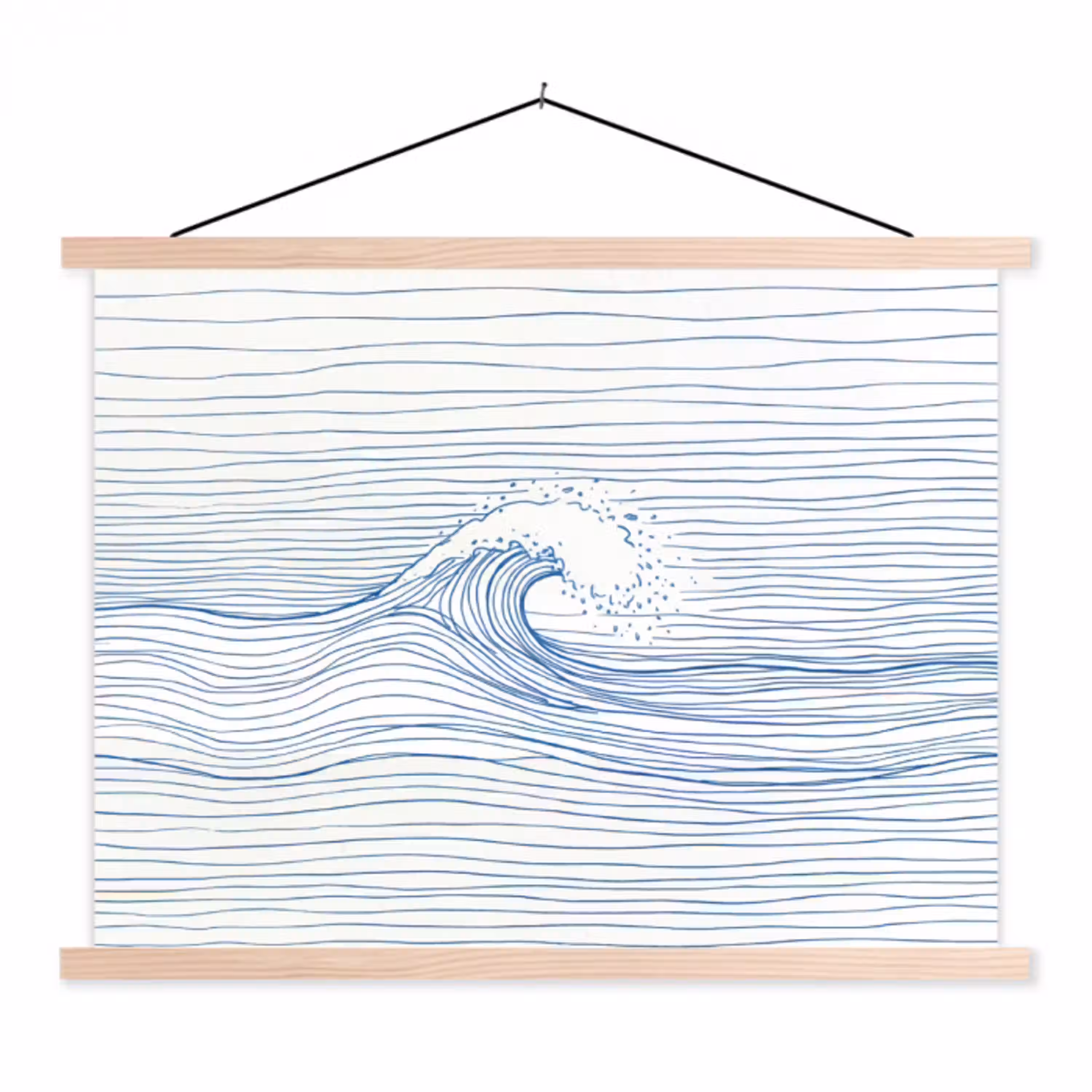 Golf - Brekende - Natuur - Minimalistisch - Blauw textielposter latten blank klein -3d