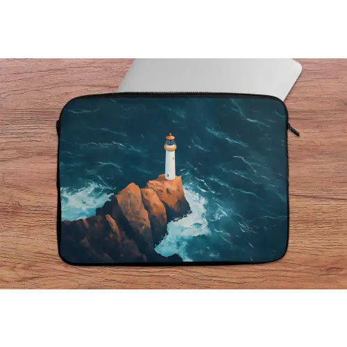 Vuurtoren - Rots - Zee - Golven laptophoes neopreen klein -tafel