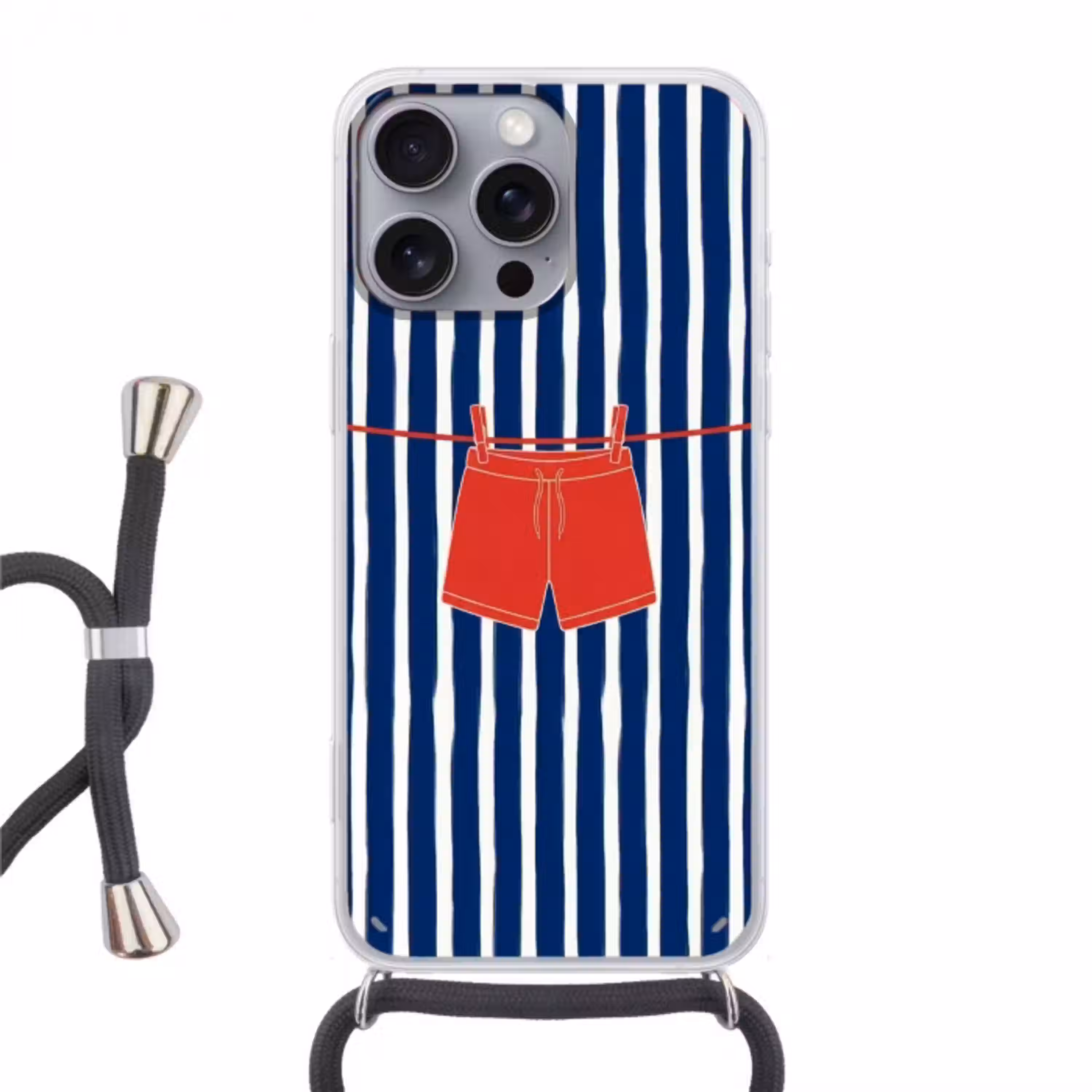 Shorts - Waslijn - Zomer - Illustratie - Rood Hoesje iPhone 16 Pro Max met koord klein -3d