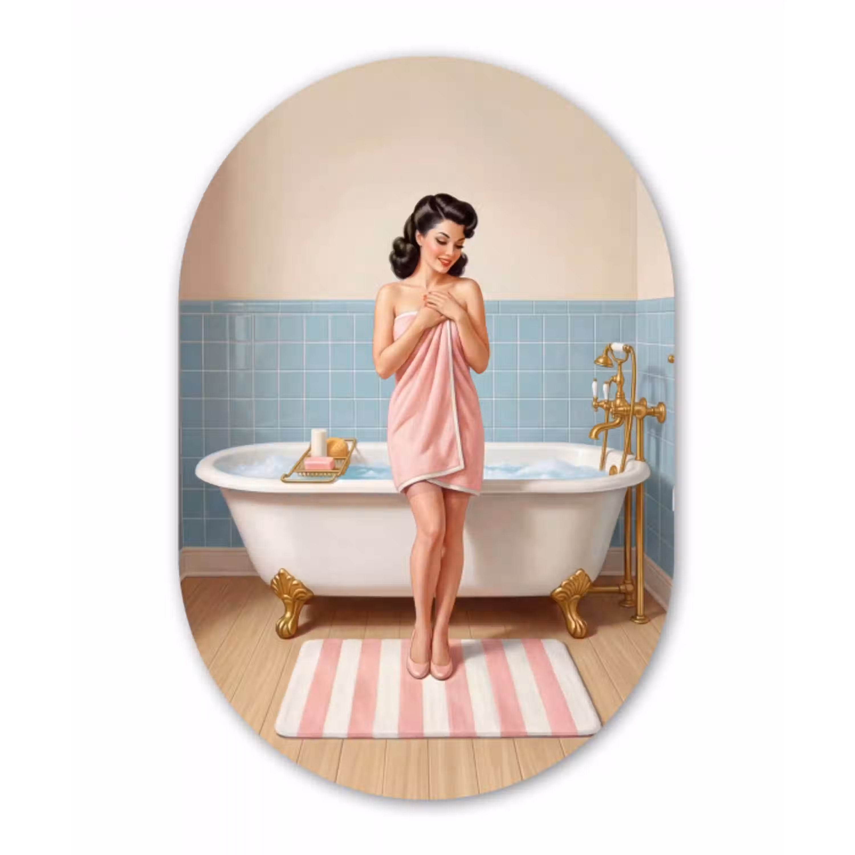 Badkamer - Vrouw - Roze Wandcirkel Ovaal Aluminium middel -3d