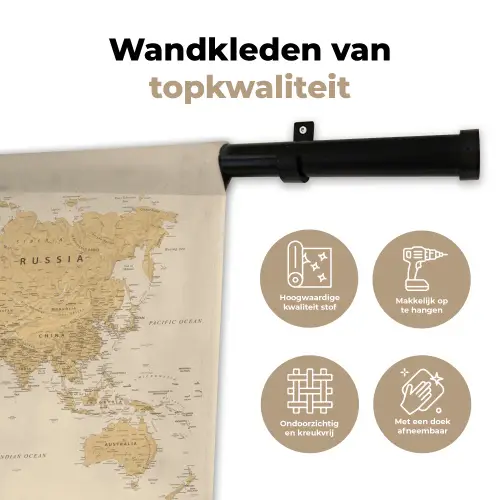 Wereldkaart - Realistisch - Beige Wandkleed katoen klein -sfeer2