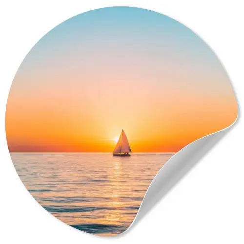 Zee - Zeilboot - Zonsondergang Wandcirkel behangsticker klein -3d