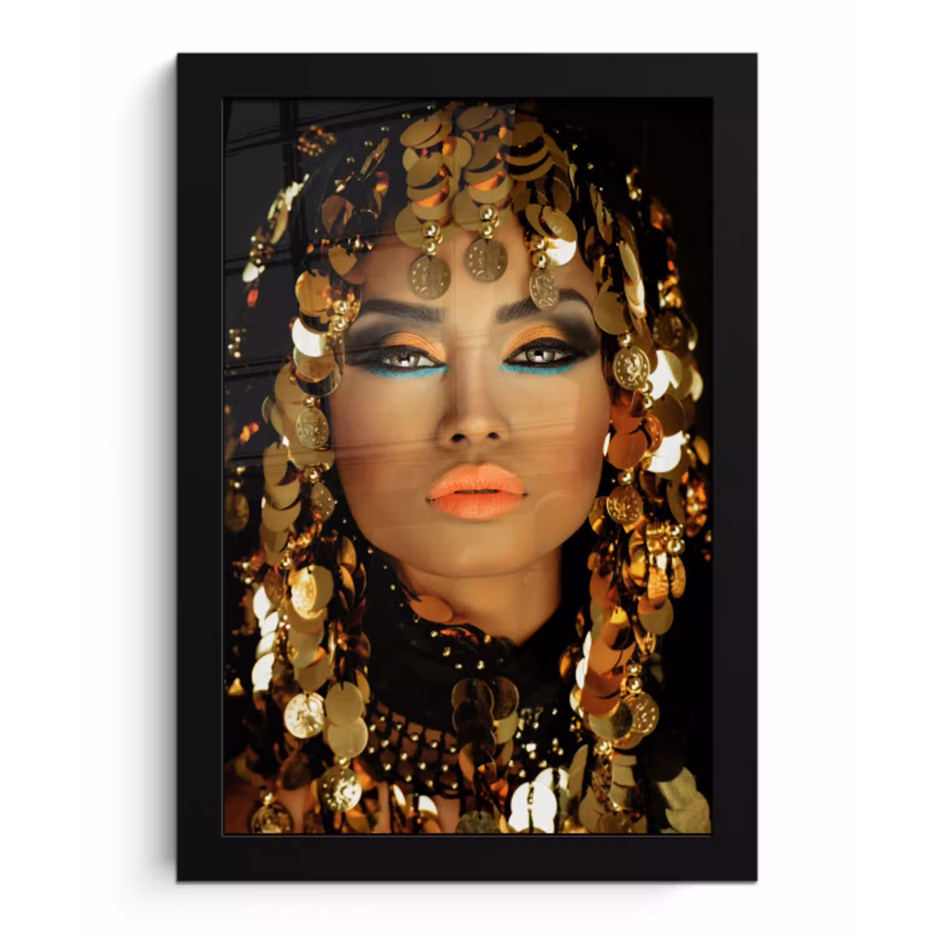 Vrouw - Cleopatra - Goud - Sieraden - Make up - Luxe fotolijst zwart zonder passe partout klein -3d