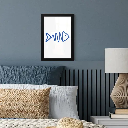 Vis - Minimalistisch - Blauw - Lijn fotolijst zwart zonder passe partout klein -sfeer3