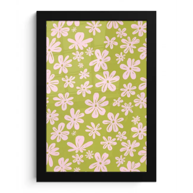 Bloemen - Roze - Getekend - Patroon fotolijst zwart zonder passe partout klein -3d