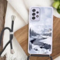 Sneeuwlandschap - Bergen - Rivier - Winter Hoesje Samsung Galaxy A52 5G met koord klein -sfeer4