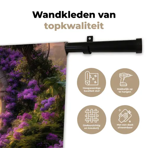 Poort - Paars - Bloemen Wandkleed katoen klein -sfeer2
