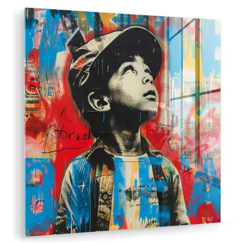 Graffiti - Vintage - Jongen - Street art - Neon - Banksy plexiglas 5mm klein -zzzproduct_nieuw