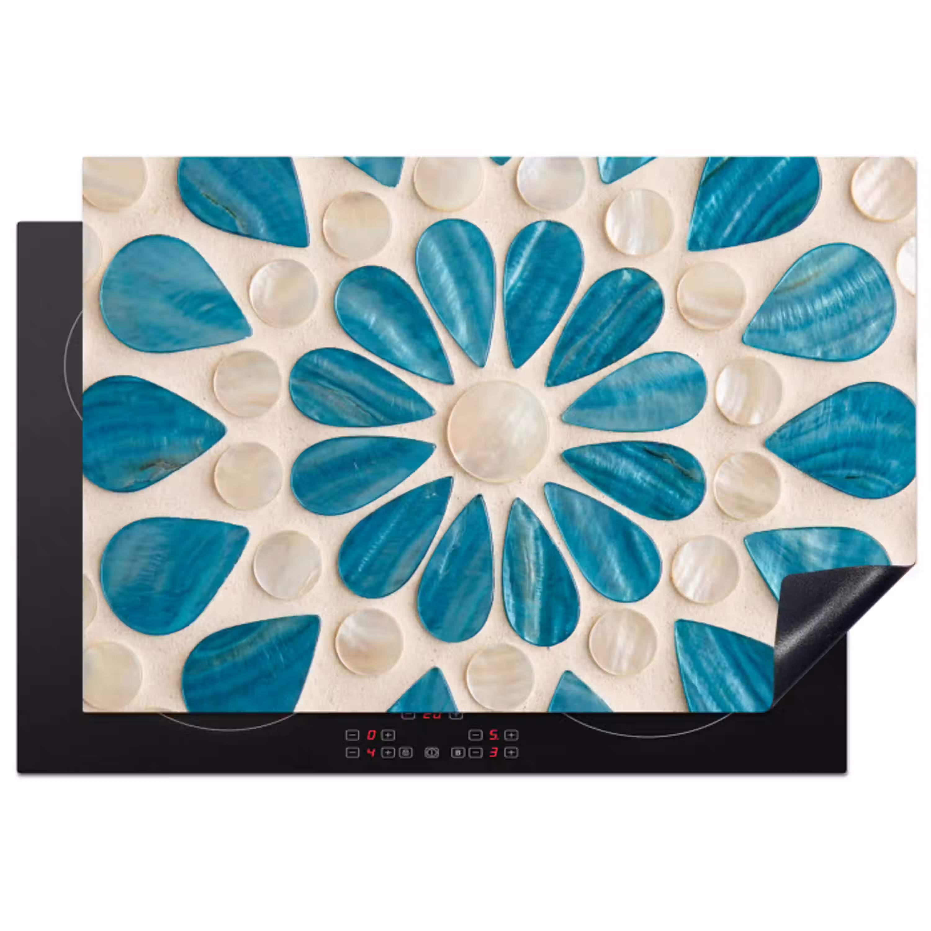 Patroon - Mozaïek - Schelpen - Abstract - Turquoise Inductie beschermer vinyl 3mm klein -3d