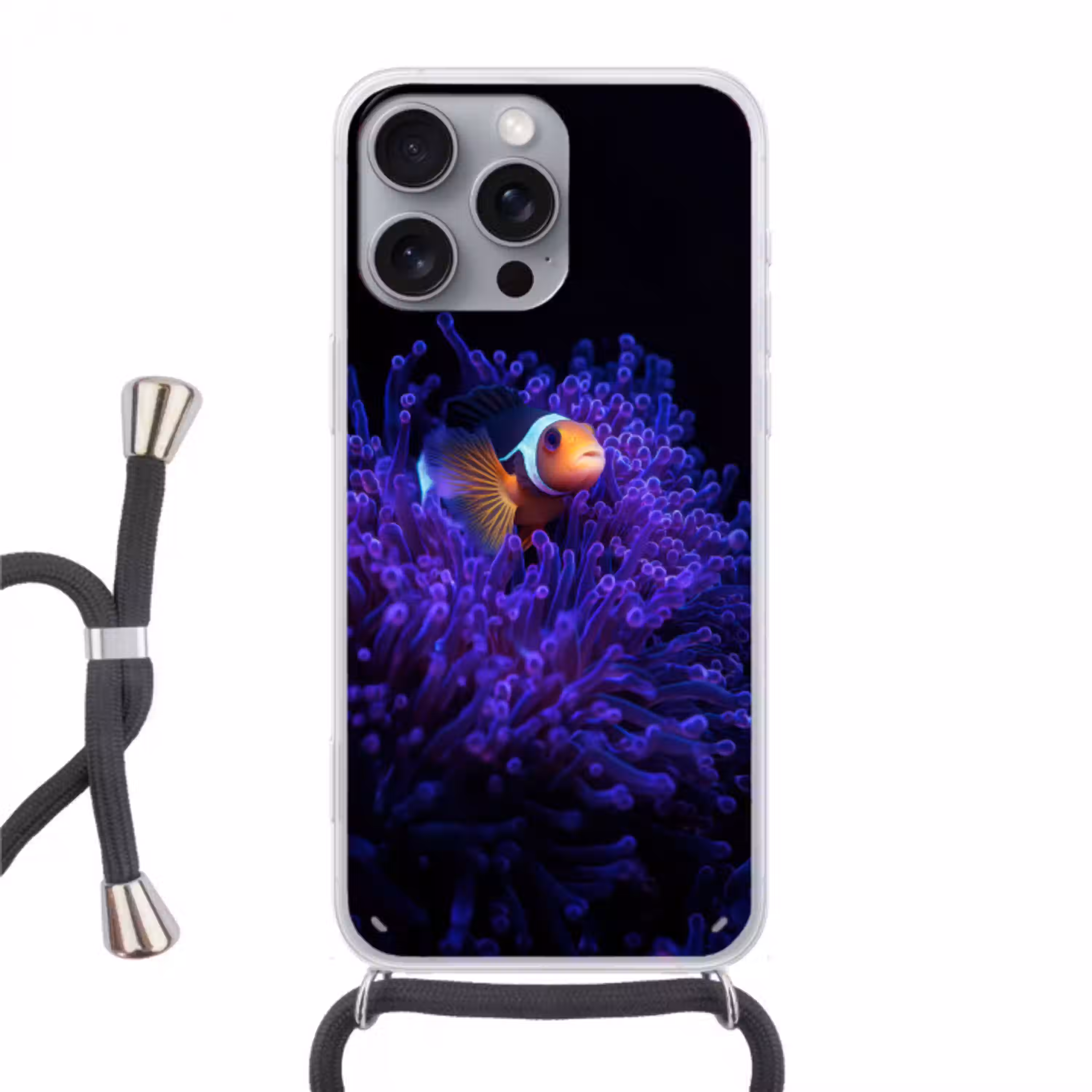 Koraal - Vis - Oranje - Zee Hoesje iPhone 16 Pro Max met koord klein -3d