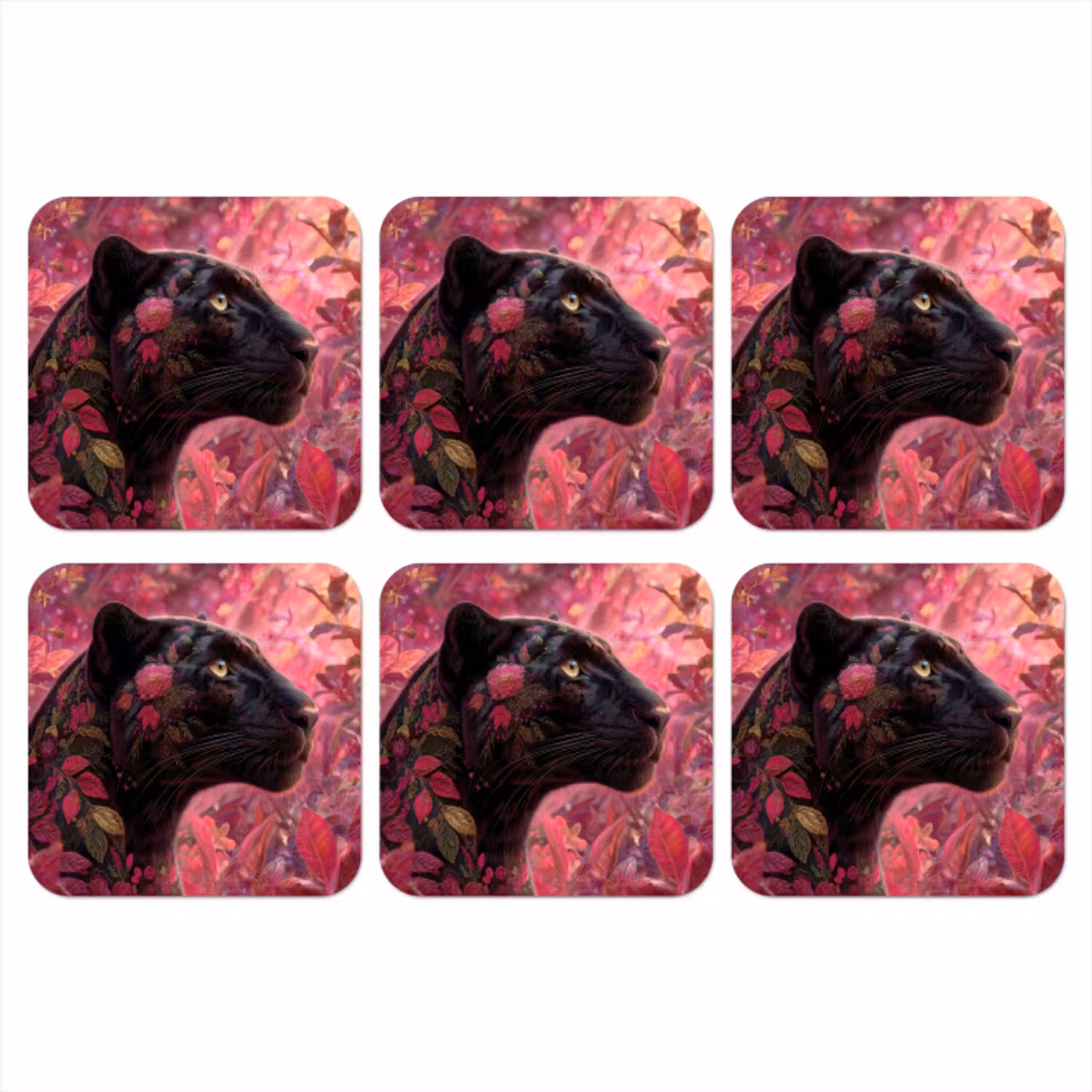 Luipaard - Bloemen - Roze onderzetter kurk middel -3d