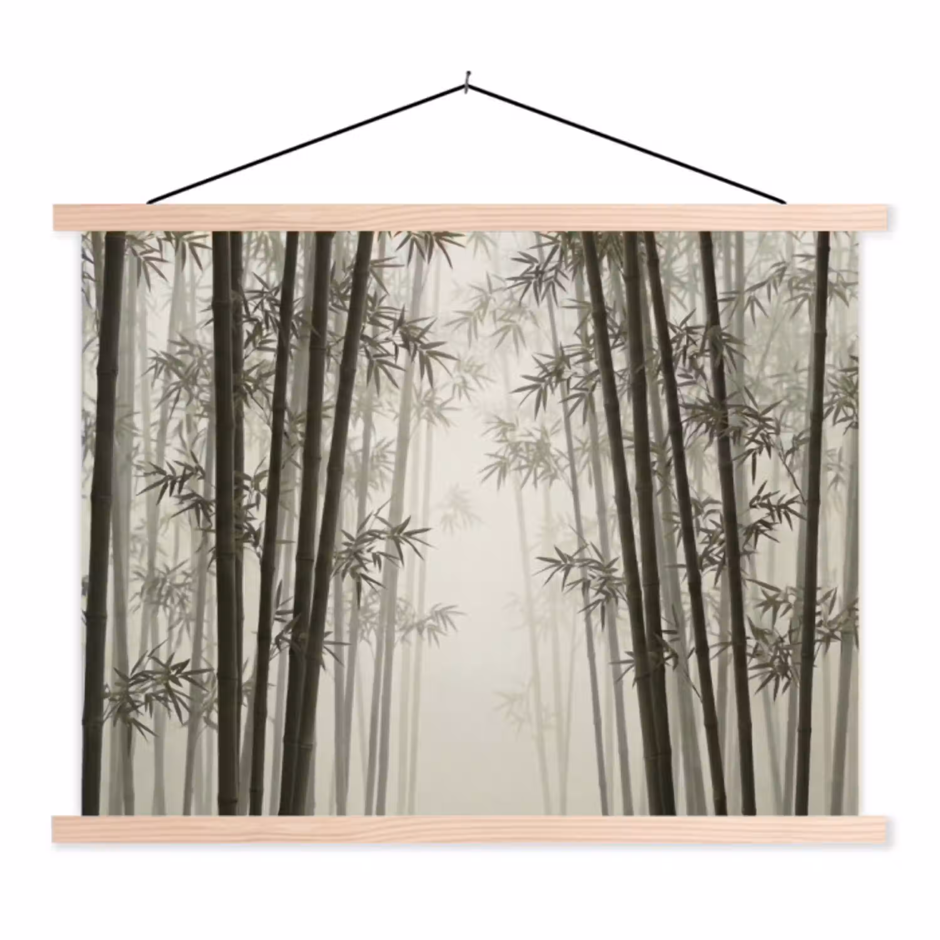 Bamboe - Bos - Mist - Natuur textielposter latten blank klein -3d