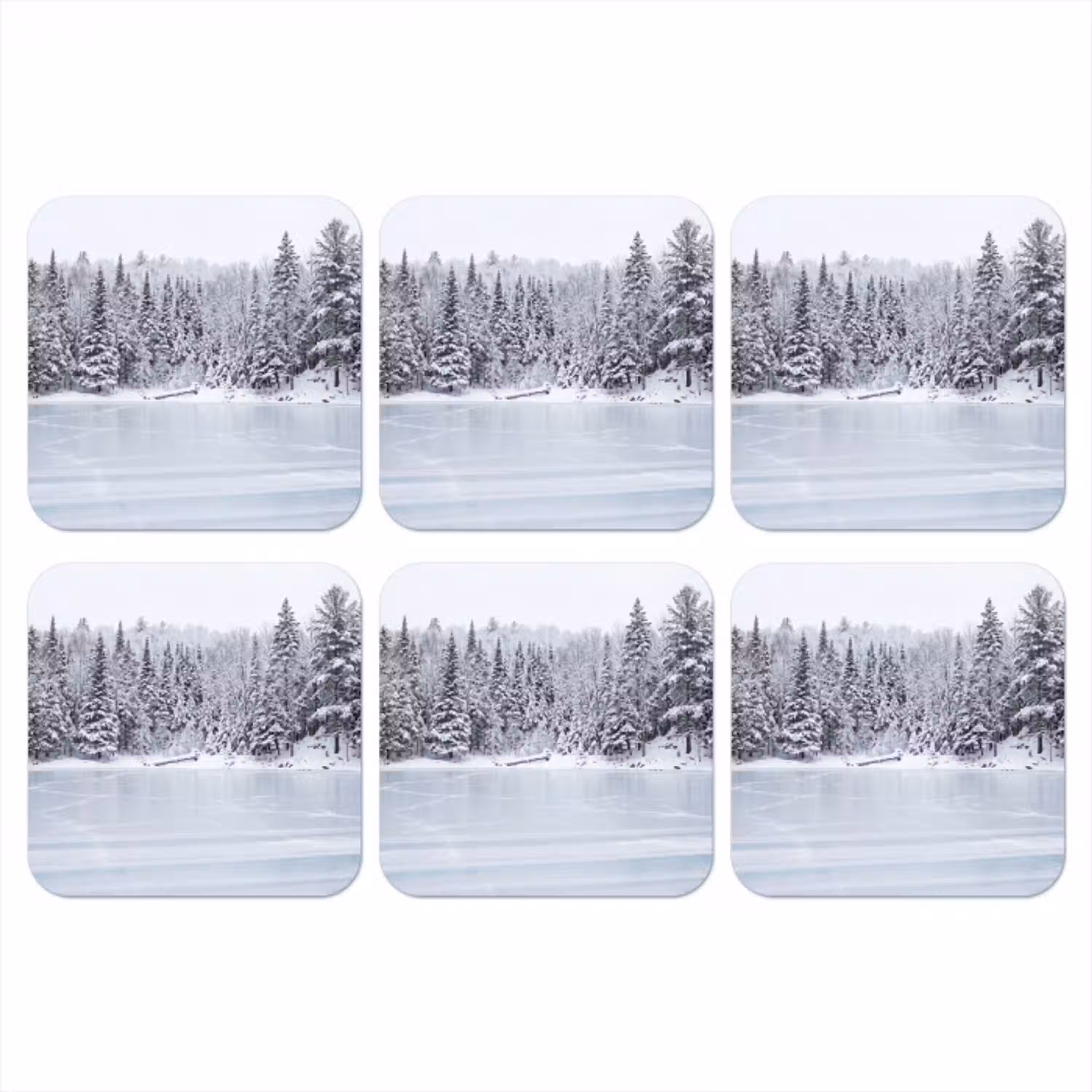 Meer - Dennen - IJs - Winter - Rustgevend onderzetter kurk middel -3d
