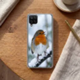 Roodborstje - Tak - Sneeuw - Winter - Levendig Telefoonhoesje Samsung Galaxy A12 klein -sfeer1