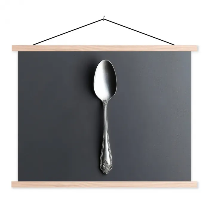 Zilver - Metaal - Lepel textielposter latten blank klein -3d