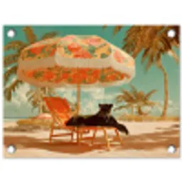 Panter - Zwart - Strand - Parasol tuinposter los doek klein -3d