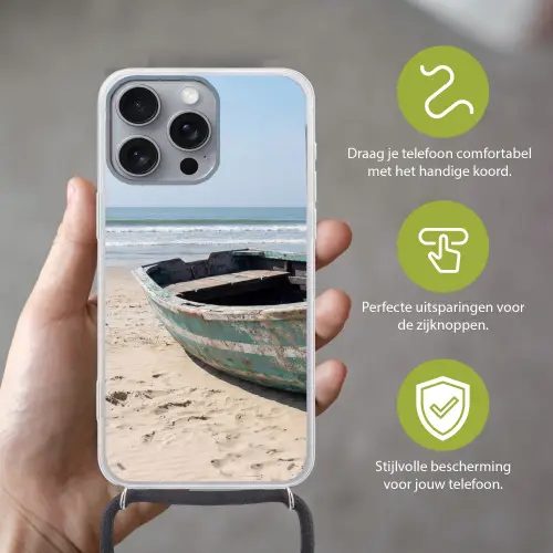 Boot - Zandstrand - Zee Hoesje iPhone 16 Pro Max met koord klein -sfeer2_NL