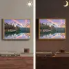 Bergen - Bos - Water - Lucht - Roze - Paars Light Box met batterij (Wandlamp) middel -sfeer3