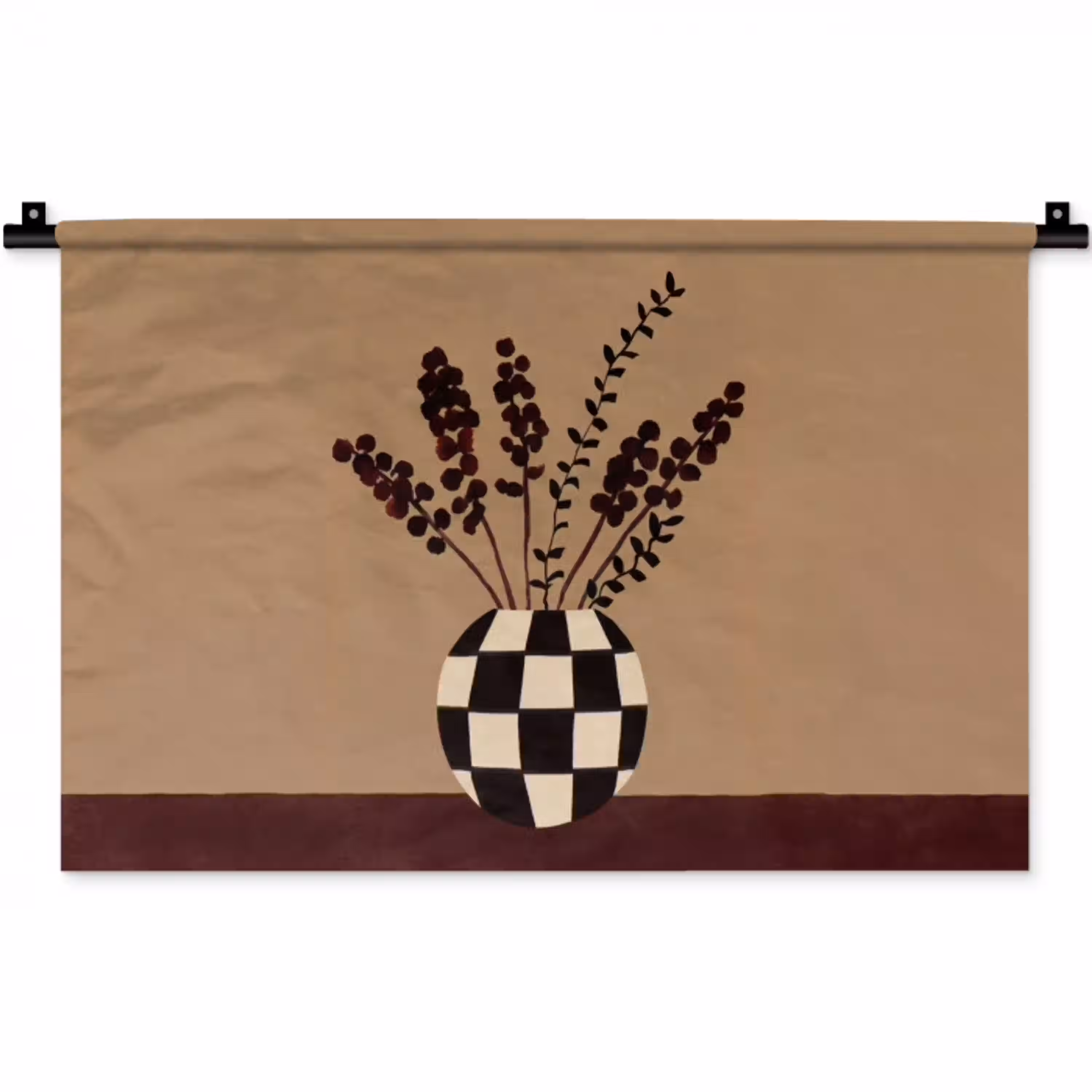 Minimalistisch - Vaas - Bloemen - Bruin Wandkleed katoen klein -zz3d