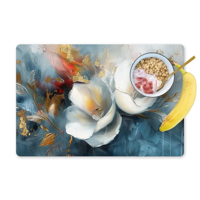 Placemat - 6 pieces - Flowers - White - Gold - Art - Abstract