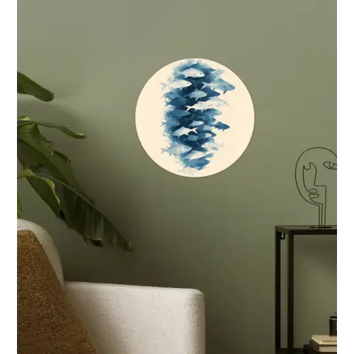 Vissen - Minimalistisch - Blauw Wandcirkel behangsticker klein -sfeer2